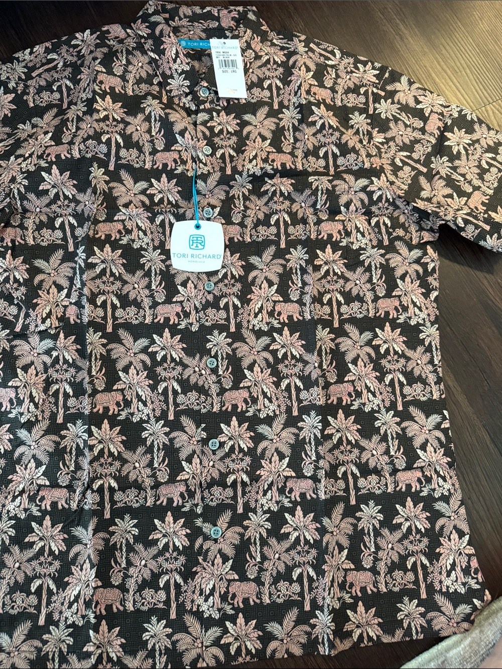Tori Richard Black Shirt with Pink Tropical Print